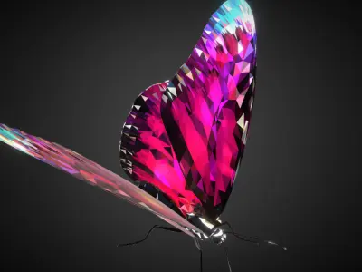 Batterfly Pink Low Polygon Art Insect Low-poly 3D model