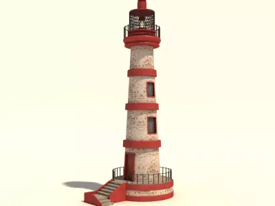 Lighthouse - Red White Design Low-poly 3D model