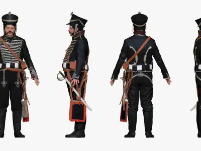 001288 man from the tv show in black old uniform low poly Low-poly 3D model