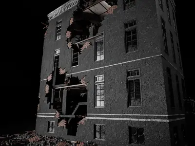 DESTROYED OLD BUILDING POST APOCALYPSE 006 Low-poly 3D model