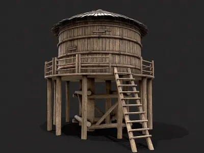 Medieval Wooden High Water Tank Low-poly 3D model