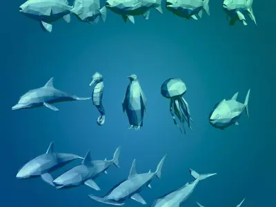 LowPoly Sea Animals Pack  V1 Low-poly 3D model