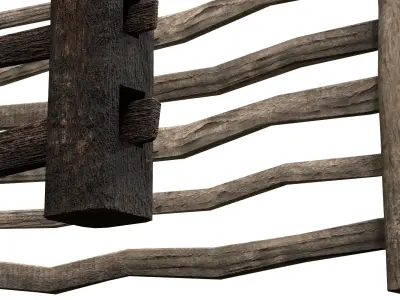 Rustic Wooden Fence old pasture village Low-poly 3D model