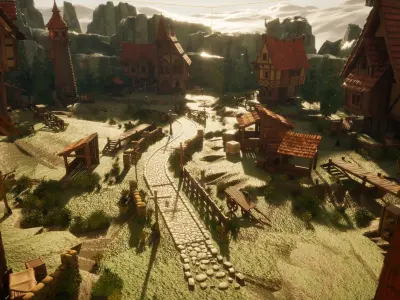 STYLIZED MEDIEVAL BUILDING ENVIRONMENT SCENE WITH ALL THE ASSET Low-poly 3D model