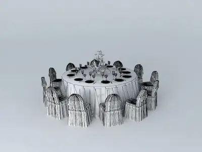 Feast table and chair Free 3D model