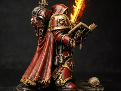 Grimdark Space Inquisitor 01 Flaming Sword War Priest STL 3D print model