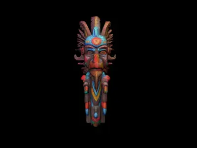Low Poly Stylized Aztec Totem Mask AI Low-poly 3D model