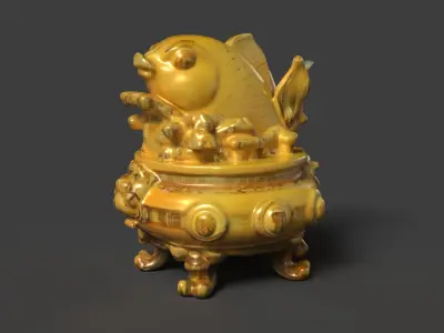  Chinese fish money pot  Low-poly 3D model
