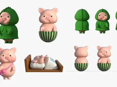 cartoon piggs collection Low-poly 3D model