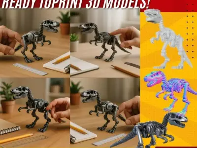 Mechanical Articulated Stylized Dinosaur Skeleton 3D model