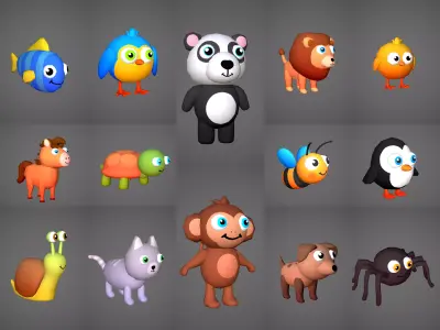 Animals Cute Cartoony Animals Low-poly 3D model