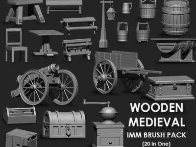 Wooden Medieval Imm Brush Pack 20 in one 3D model