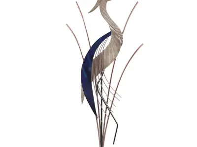 Heron Bird With Head Raised 38 Inch High Metal Wall Art PBR 3D model