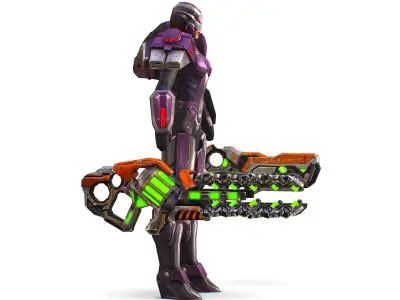 Cartoon Sci-Fi Cyborg Drone Heavy Machine Gunner Low-poly 3D model