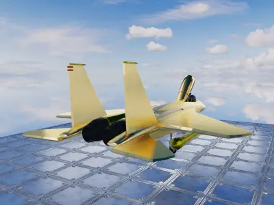 Golden F15 Fire Jet Fighter Game Ready FBX OBJ Blender Low-poly 3D model