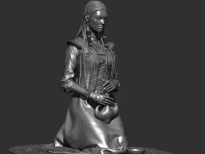 Cyber-Girl woman holding cup 3D print model
