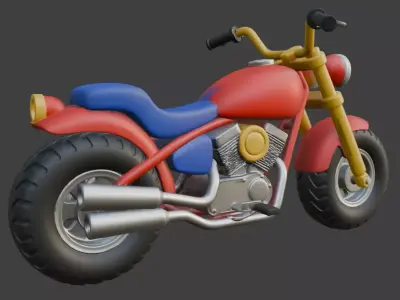 Cartoon Red Chopper Motorcycle 3D Model 3D model 4
