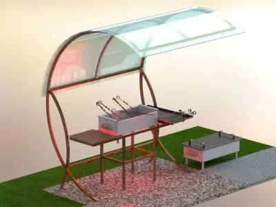 barbecue bench with glass canopy Free 3D model