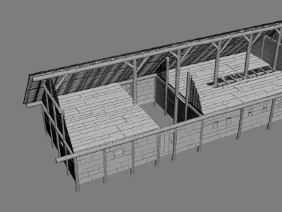 Enterable medieval byre-dwelling Low-poly 3D model