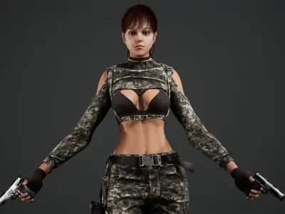 Lara girl military Low-poly 3D model