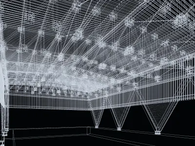 Industrial wooden truss hall - calculated 3D model