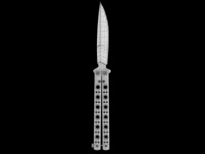 Balisong Butterfly Knife Silver Low-poly 3D model