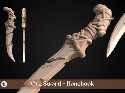 Stylized Orc Sword - Bonehook - Game Ready 3D model