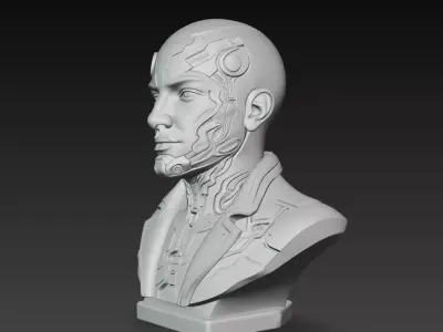 Cybernetic Android Bust STL Futuristic Sci-Fi Sculpture 3D print model