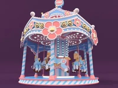 merry-go-round carousel Low-poly 3D model