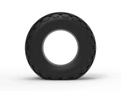 Offroad tire 28 deflated Scale 1 to 25 3D print model