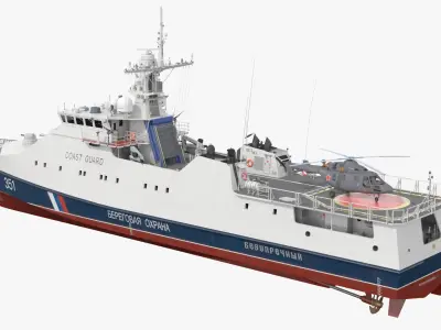 Russian Ship 22460 Okhotnik with Helicopter Rigged for Maya 3D model purchase