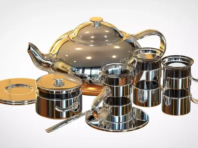 Tea Set silver teapot Free 3D model