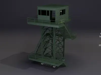 PBR Low Poly Guard Tower Security Watch Tower Green Clean Low-poly 3D model