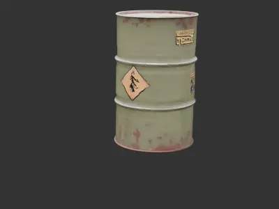 Military Fuel Barrel with Hazard Labels Low-poly 3D model