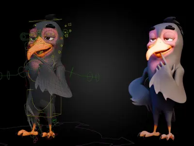 Chibi Crow - 3D Black - Rigged Cartoon Bird Low-poly 3D model