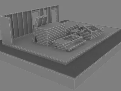 Prefab House Construction Site with Wall Panels 3D model