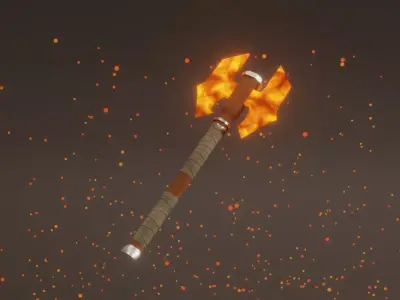 Double Bit Fire Axe - Elemental Axe - Model 01 Low-poly 3D model