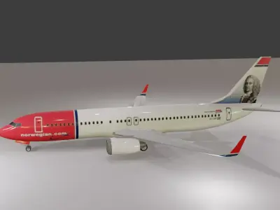Norwegian Airlines Boeing 737-800 3D Model with cockpit Low-poly 3D model