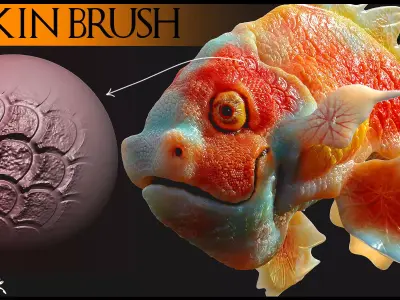 40 Skin Brush Brushes for Blender and Zbrush -Fish 3D model