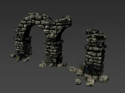 Ancient columns with arch ruins Low-poly 3D model
