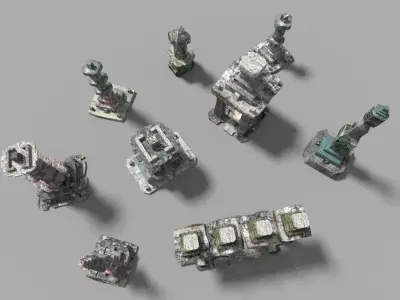 9 low poly temple pillars collection Low-poly 3D model