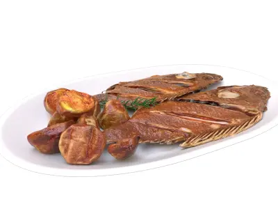 FRIED FISH WITH POTATOES Low-poly 3D model