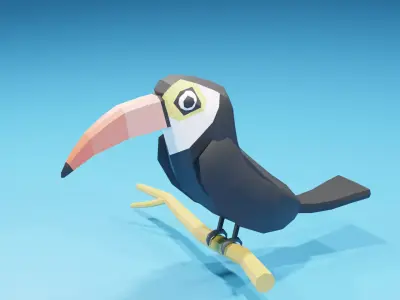 Low Poly Cartoon Toucan Bird Low-poly 3D model