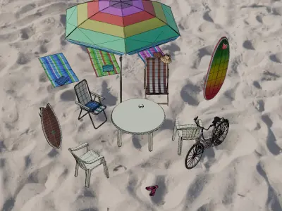 Beach objects - game ready - Low-poly 3D model