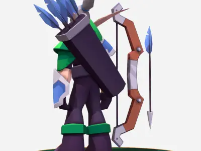 Archer Warrior Soldier Handpaint Cartoon MMO rpg Character Low-poly 3D model