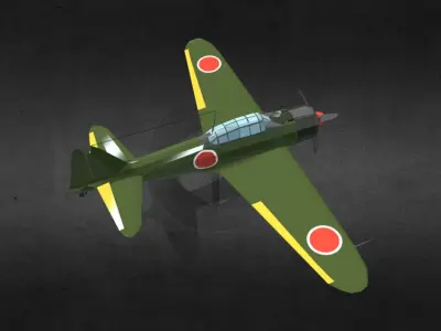 Mitsubishi A6M Zero Low-poly 3D model