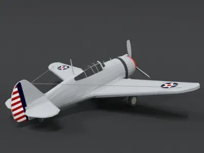 Low Poly Cartoon Curtiss P 36 Hawk WII Airplane Low-poly 3D model