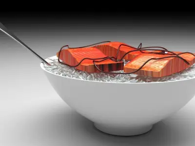Rice With Salmon Fishes 3D model