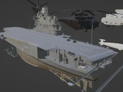 Military bundle - aircraft carrier and weapons Free 3D model