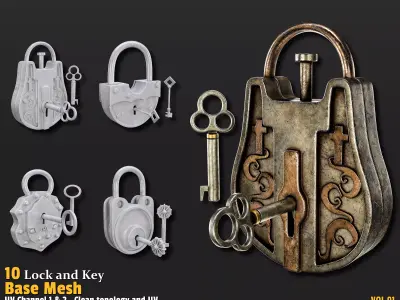 10 Lock and Key Base Mesh VOL01 Low-poly 3D model